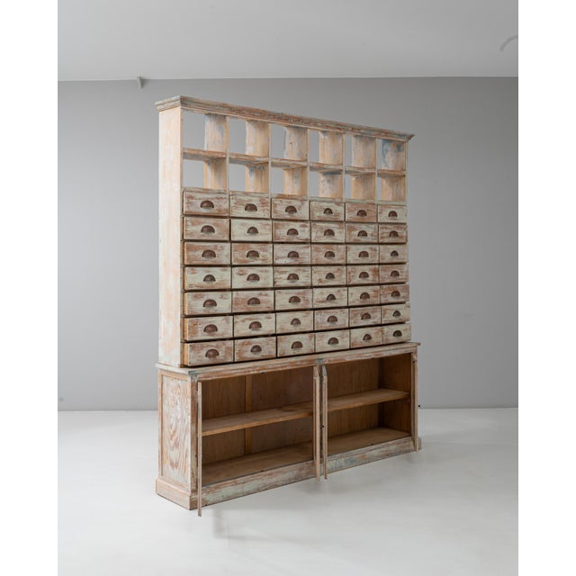 Mid 20th Century French Wood Patinated Apothecary Cabinet with Glass Doors For Sale - Image 4 of 18