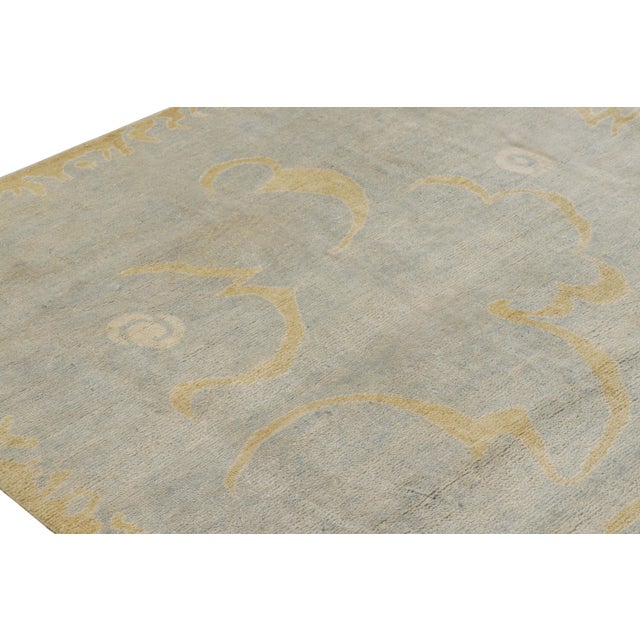 Art Deco Rug & Kilim’s French Art Deco Style Rug in Blue With Yellow Geometric Patterns For Sale - Image 3 of 8