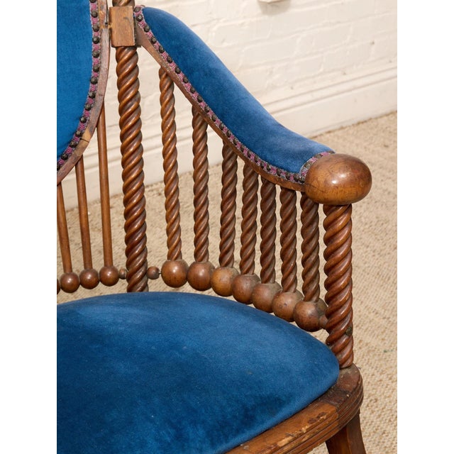 Wood 1870s Antique Attributed to George Hunzinger Barley Twist Mahogany Needlepoint Rocking Chair For Sale - Image 7 of 10