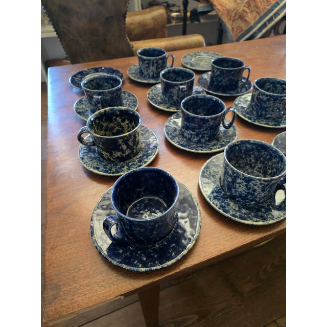 Vintage Collection of Bennington Blue Agate Cups and Saucers For Sale - Image 14 of 14