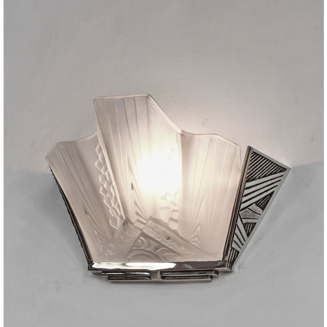 Metal A Pair French Art Deco Wall Sconces by Hettier Et Vincent & Muller Freres 1930 France - 3 Pairs Available For Sale - Image 7 of 12