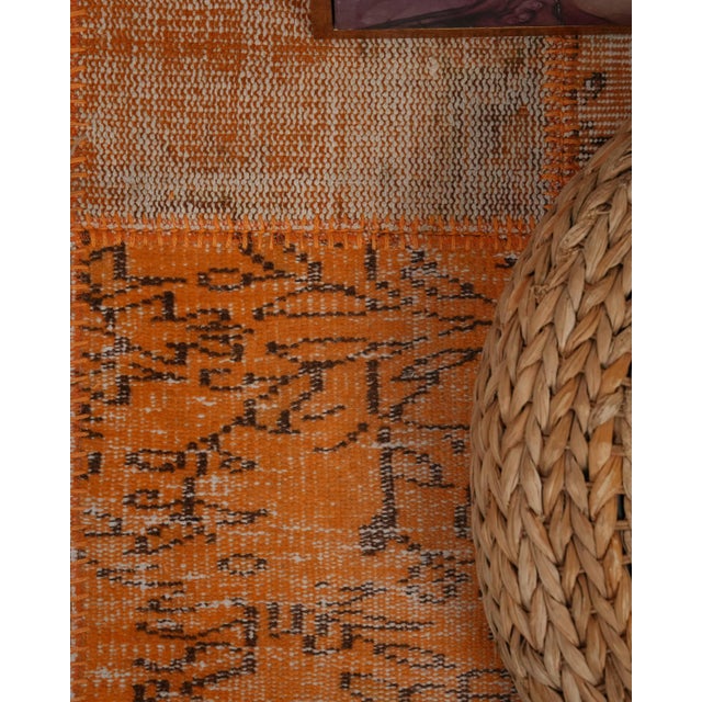Vintage Orange Patchwork Turkish Runner Rug - Handwoven Boho Carpet For Sale - Image 9 of 10