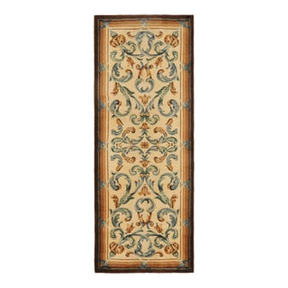 1950s Vintage Savonnerie Style Runner in Beige With Blue Patterns, From Rug & Kilim For Sale