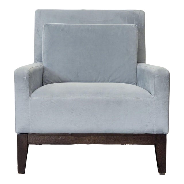 West Elm Gray Lounge Chair With Dark Wood Legs For Sale