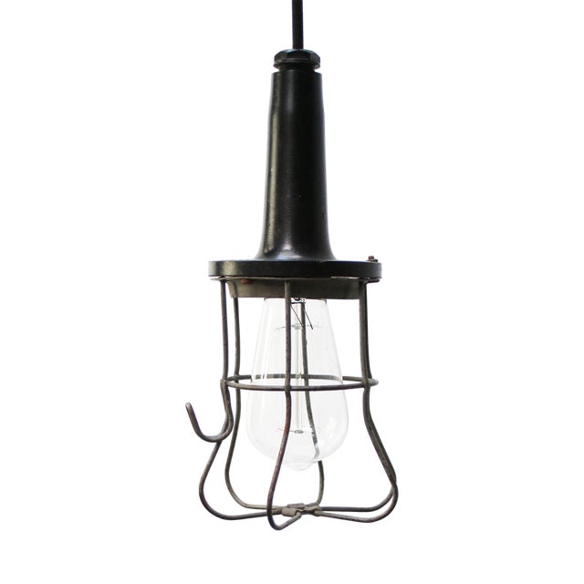 Industrial Black Bakelite and Metal Pendant Lamp, 1950s For Sale