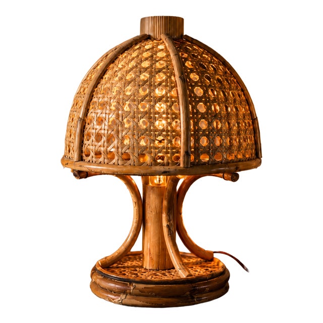 Vintage Sculptural Bamboo Table Lamp by Louis Sognot, France, 1960s For Sale