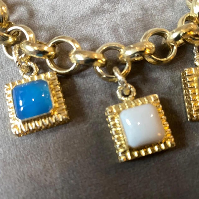 Goldenrod 1990s Glided Sterling Silver and Semi Precious Stones Italian Charm Bracelet For Sale - Image 8 of 8