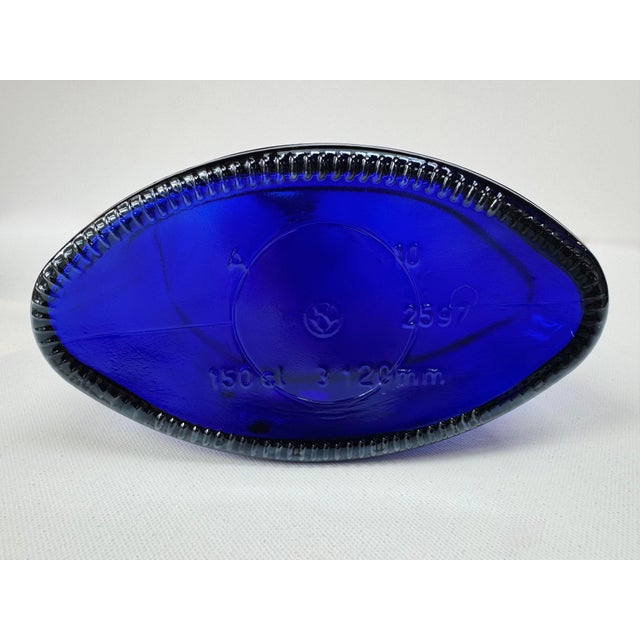 Mid 20th Century Vintage Cobalt Blue Flattened Glass Bottle Vase 19 Inch For Sale - Image 5 of 9