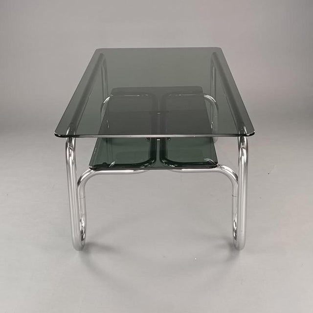 Italian Space Age Steel and Smoked Glass Coffee Table, 1970s For Sale - Image 4 of 8
