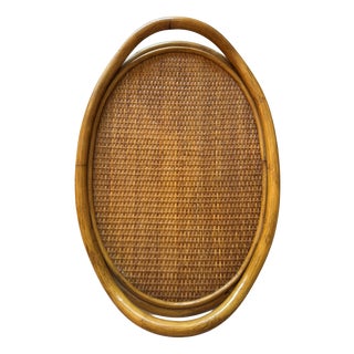 Mid-Century Modern Rattan Serving Tray, Czechoslovakia, 1960s For Sale
