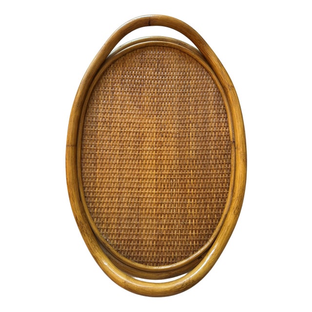 Mid-Century Modern Rattan Serving Tray, Czechoslovakia, 1960s For Sale