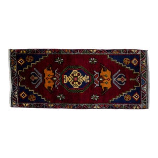 1970s Hand Knotted Turkish Small Rug Decorative Mat for Bathroom -Kitchen and Entryway- 18'' X 42'' For Sale