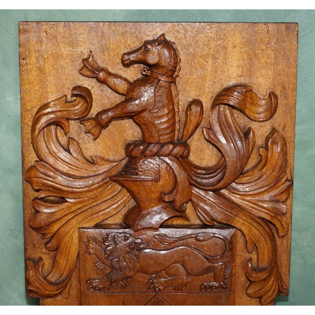 Large Antique Hand-Carved Oak Heraldic Coat of Arms Armorial Panel For Sale - Image 9 of 18