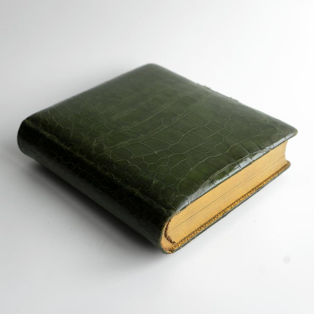ANTIQUE PHOTOGRAPH ALBUM A very stylish and good quality photograph album with a darkish pea green crocodile skin cover...