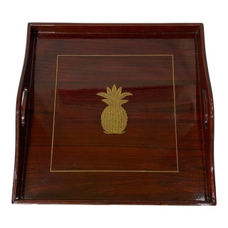 Late 20th Century Lacquered Wood and Brass Pineapple Tray For Sale