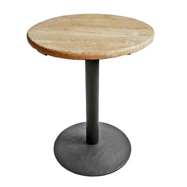 Late 20th Century Vintage Round Elm & Iron Bistro Counter Table For Sale - Image 5 of 5