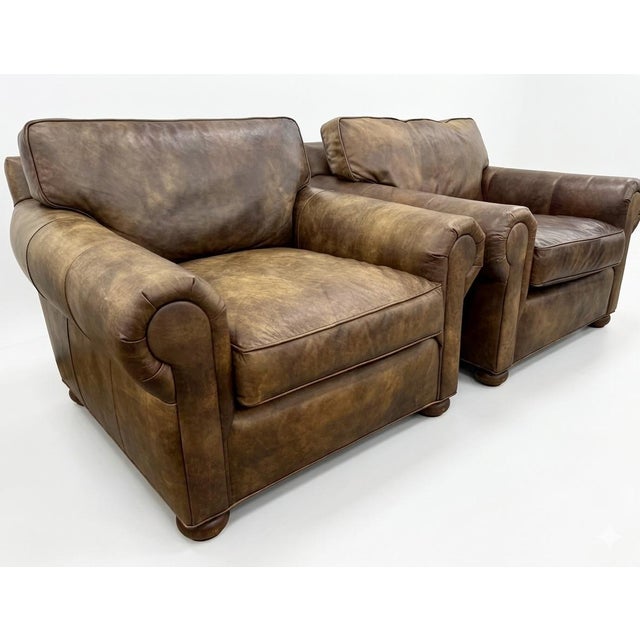 Iconic Restoration Hardware Lancaster pair of club chairs, a designer favorite known for its generous proportions and...