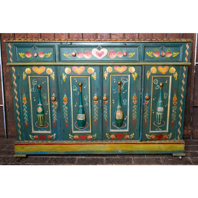 1940s Hand-Painted Folk Art Bar Cabinet by Peter Hunt in Green For Sale In New York - Image 6 of 13