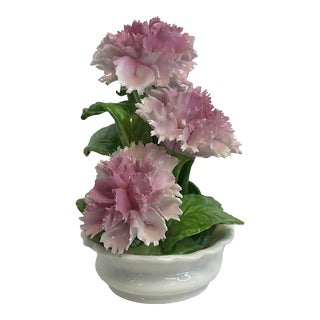 Mid 20th Century English Bone China Carnation Tabletop Flower in Planter For Sale