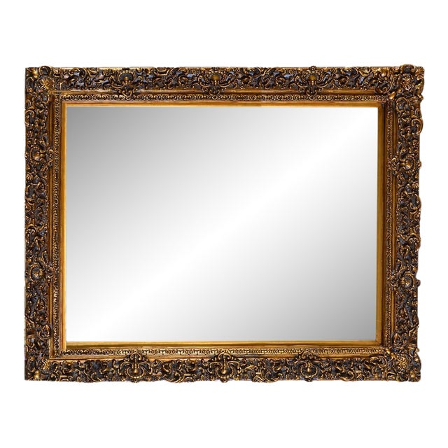 Large Ornate Baroque Gold & Bronze Wall Mirror – 60” Wide For Sale