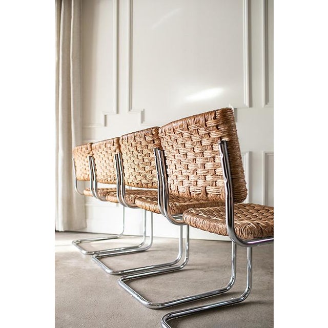 1970s Mid-Century Natural Woven and Chrome Cesca Cantilever Dining Chairs, Set of Four For Sale - Image 12 of 14