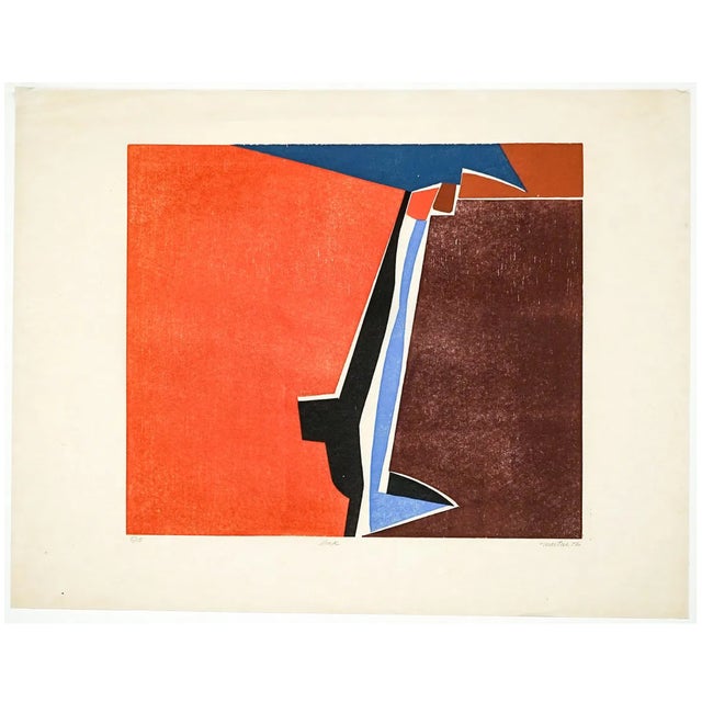 Woodcut by Rockport artist Roger Martin (1925-2015) "Bar" woodcut on thin paper, pencil signed, titled, dated 1972 and...