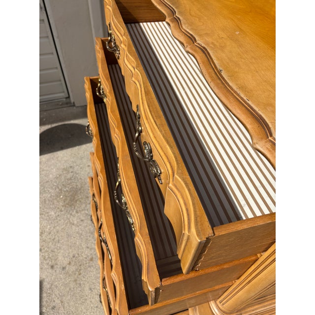 Tan Vintage French Provincial Tall Boy Dresser / Chest of Drawers For Sale - Image 8 of 11