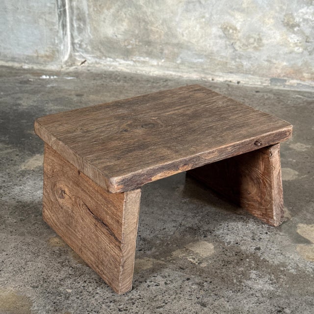 Small Antique Light Teak Stool, 1990s For Sale - Image 4 of 11