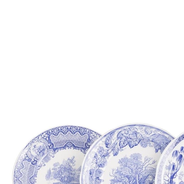 Set of twelve spode earthenware plates. English; 20th century, blue-toned decoration from the spode 'the blue room...