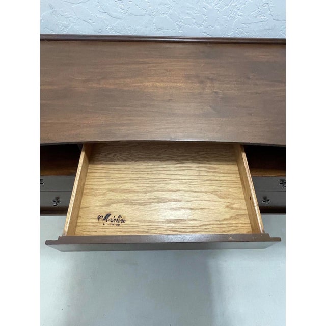 1960s Mid Century Modern Mainline Hooker Walnut Double Pedestal Floating Top Desk For Sale - Image 9 of 12