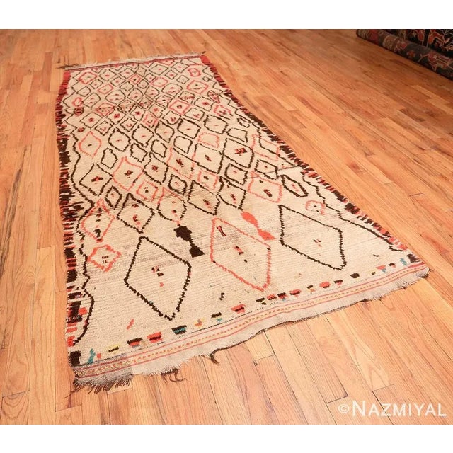Picture Rare White and Red Vintage Moroccan Carpet, Origin: Morocco, Circa: Mid-20th Century