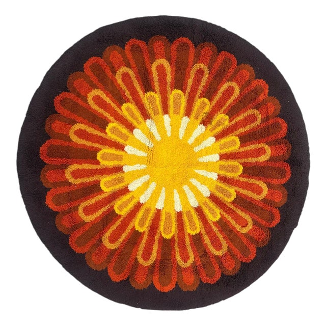 Vintage French Hand-Knotted Cogolin Round Rug, 1960s For Sale
