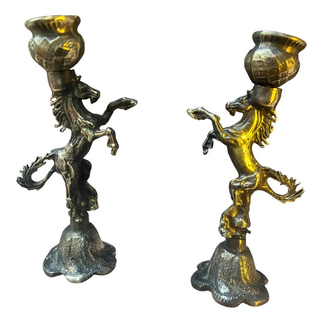 Brass Horse Candleholders, Set of 2 For Sale