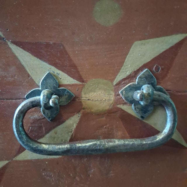 Antique Hand-Painted Folk Art Chest in Blue and Red, 1841 For Sale - Image 9 of 18