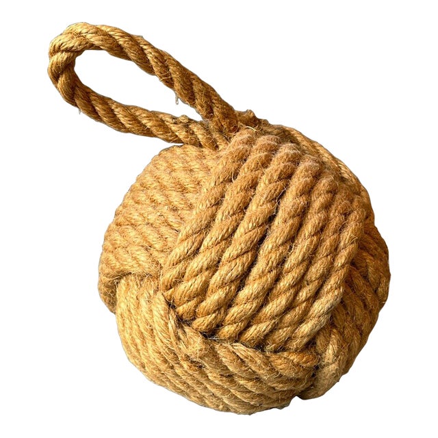 Pottery Barn Monkey Fist Decorative Weighted Door Stop Nautical Knot Rope For Sale