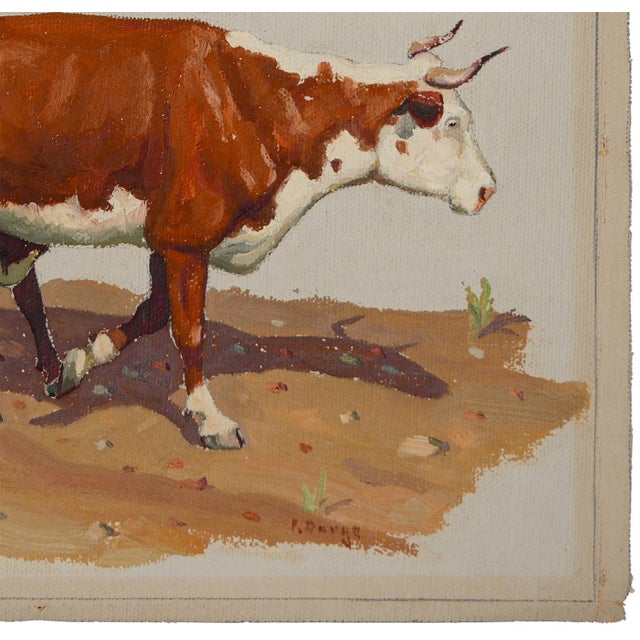 Brown Fred Darge "Cow and Calf" Brown and White Abstract Impressionist Painting of Cows, Mid-20th Century For Sale - Image 8 of 11