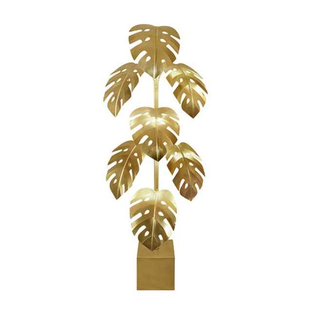 Worlds Away Matthew Izzo Home Iggy Antique Brass Monstera Tree Floor Lamp For Sale - Image 4 of 8