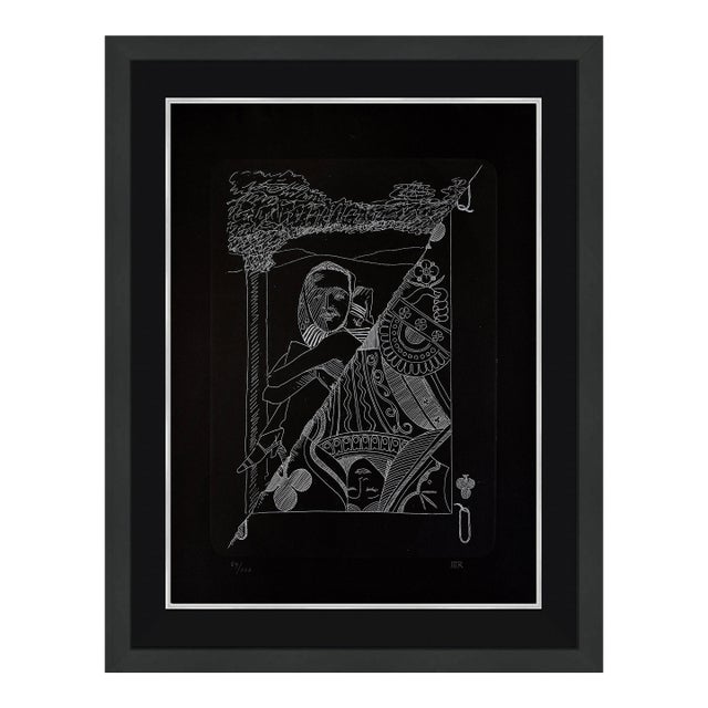 Man Ray, La Dame De Trefle (Queen of Clubs), Hand Signed Etching and Pochoir, Framed, 1970 For Sale