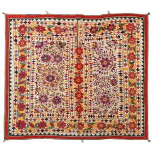 Large Antique Embroidered Panel With Floral Pattern From India