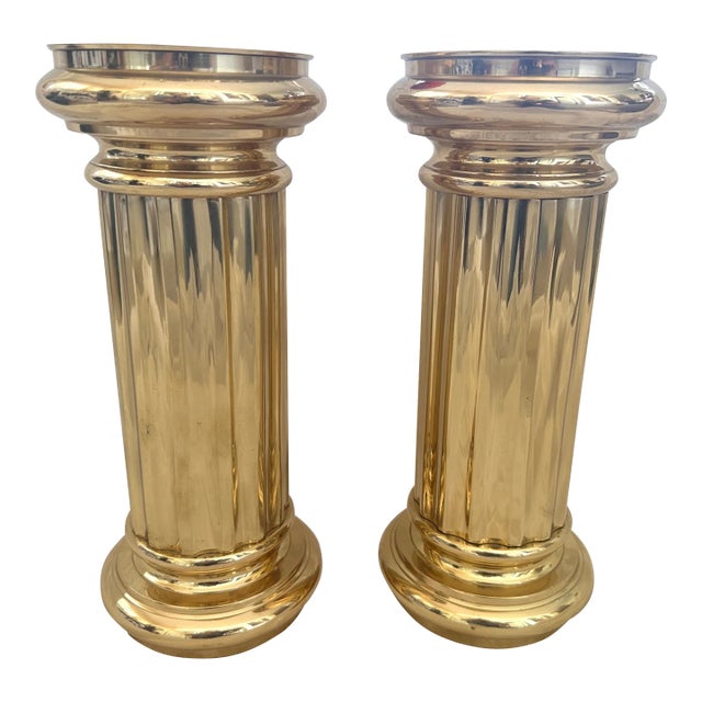 Brass Roman Doric Column Candle Holders-A Pair For Sale