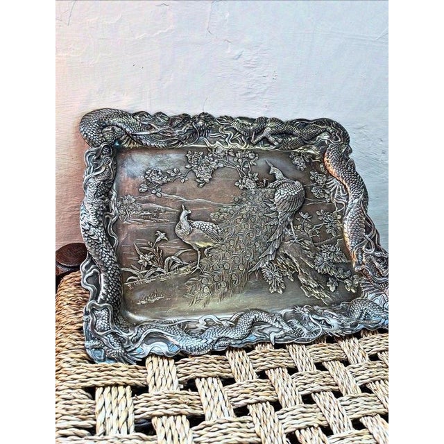 Antique Meiji Japanese Ornate Serving Tray, 1900 For Sale - Image 3 of 9