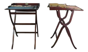 Antique English Victorian Mahogany Folding Military Campaign Writing Desks - a Pair
