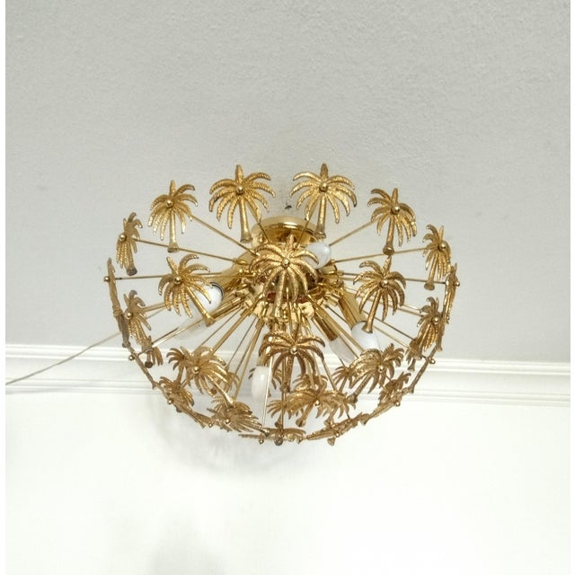 Vintage Solid Brass Palm Leaf Statement Chandelier Flush Mount Lighting Ceiling Light For Sale - Image 12 of 12