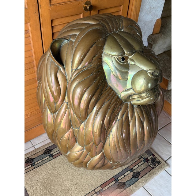 1970s Sergio Bustamante Vintage Copper and Brass Large Wall Mount Lion Head Bust Signed & Numbered 5/100 For Sale - Image 5 of 12