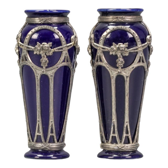 Small Art Nouveau Glazed Ceramic Vases, Set of 2 For Sale