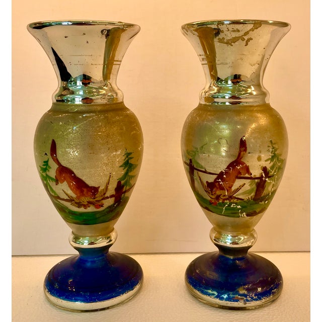 Pair of Mid 19th Century Antique Hunting Theme Mercury Glass Vases For Sale - Image 12 of 12