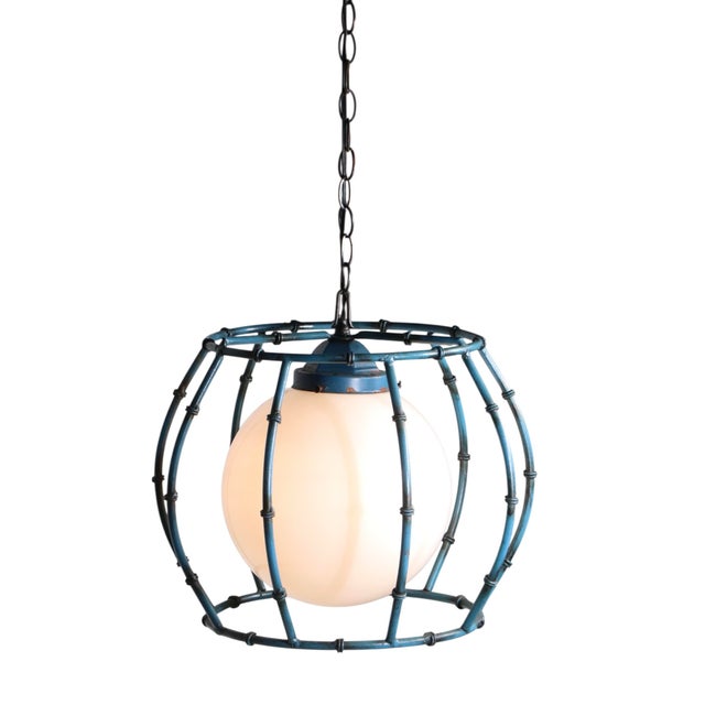 Mid 20th Century Mid Century Modern Faux Bamboo Metal Cage Chandelier With Ball Center Globe For Sale - Image 10 of 12