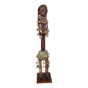 Lg Vintage African Carved Wood W/ Trade Beads Shells Namji Fertility Doll 31" H