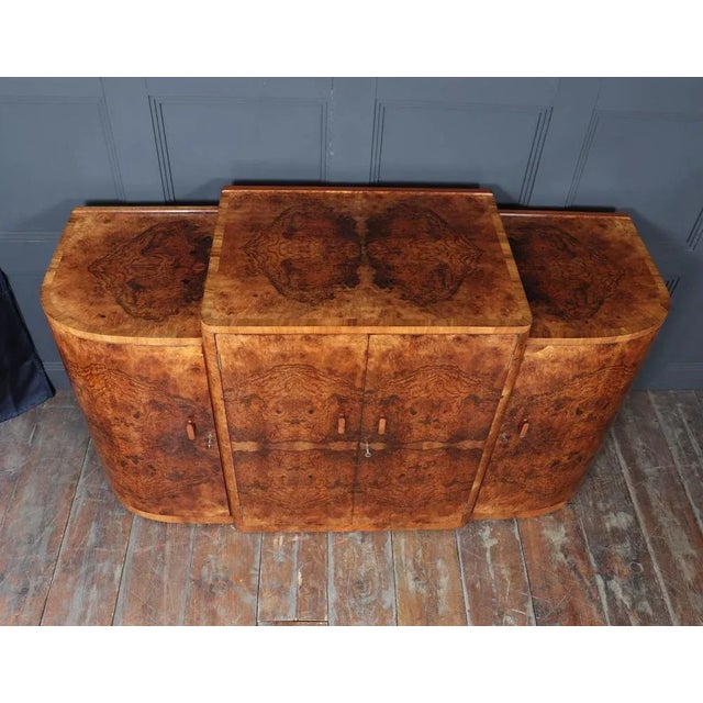 Wood Art Deco English Figured Walnut Sideboard, 1930s For Sale - Image 7 of 18