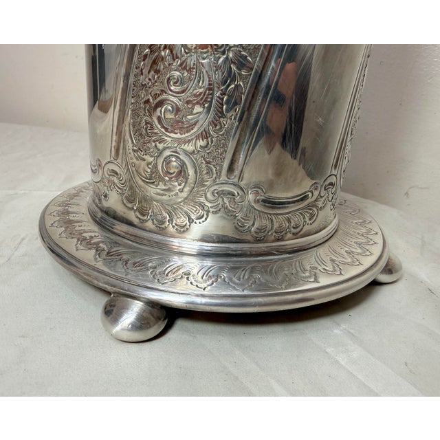 19th Century Antique 1800's Tooled Silverplate Lion Handles Champagne Wine Chiller Ice Bucket For Sale - Image 5 of 14